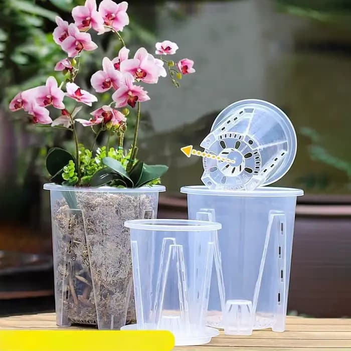 Pot de culture pour plantes d'orchidées, transparent, blanc, épaissi, respirant, contrôle des racines, plastique, grand, 12cm