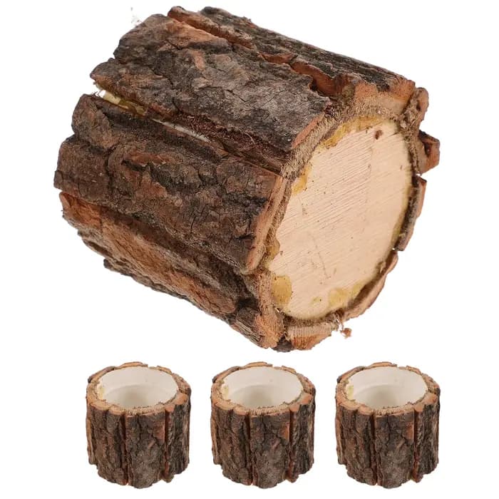 Lot de 4 pots de fleurs en bois rustiques en forme de souche