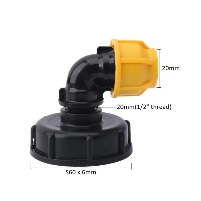 Adaptateur de réservoir IBC S60 x 20mm/25mm/32mm, connecteur de tuyau PE/PVC, raccords coudés et en