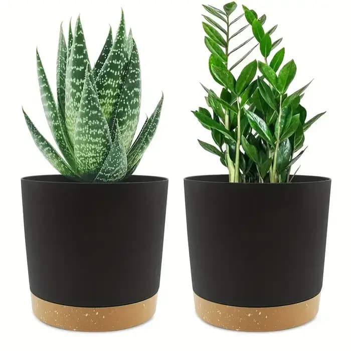 Pot de fleurs, lot de 2 jardinières pour plantes d'intérieur avec trous de drainage et soucoupe