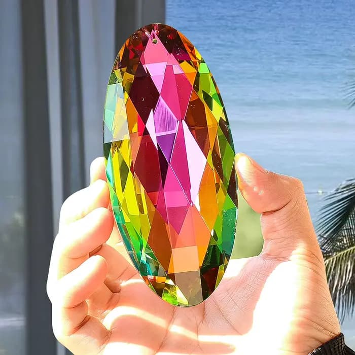 Attrape-soleil ovale en cristal arc-en-ciel, prisme brillant à facettes, capteur de lumière, pièces