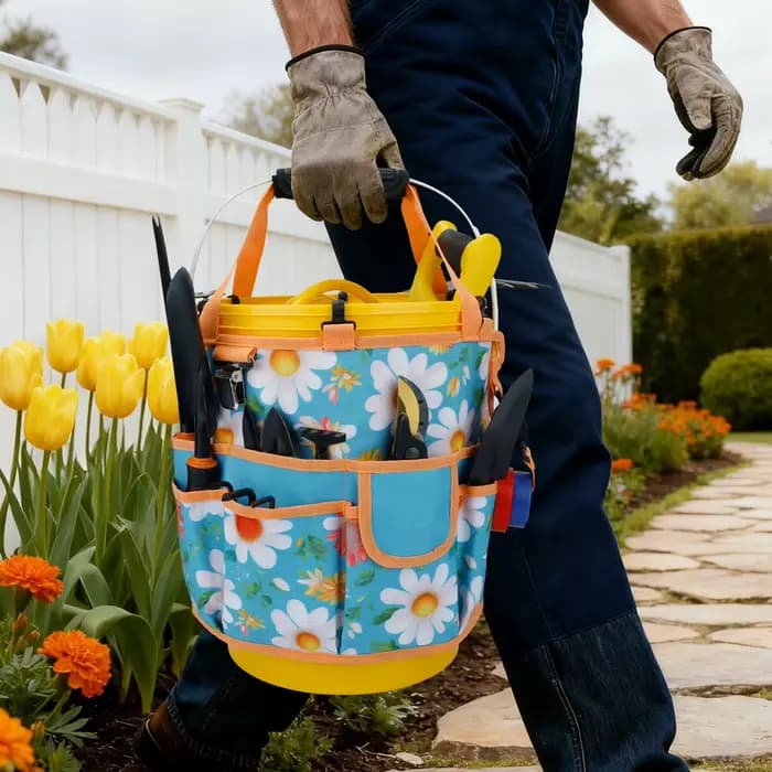 Organisateur de seau de 5 gallons, sac à outils à 18 poches avec poignée suspendable | Chariot de jardin robuste et accessoire pour seau de jardinage