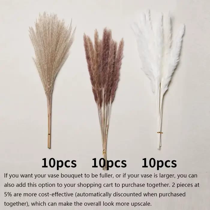 Bouquet de 150 tiges de fleurs de pampa naturelles séchées, grandes et moelleuses, pour centres de t