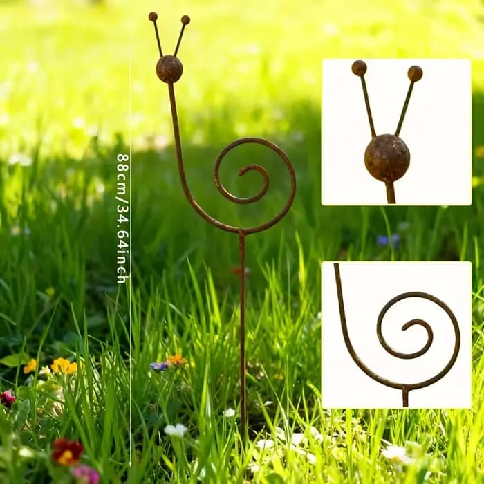 Piquet de jardin rustique en métal en forme d'escargot, support de plante antirouille, ornement déco