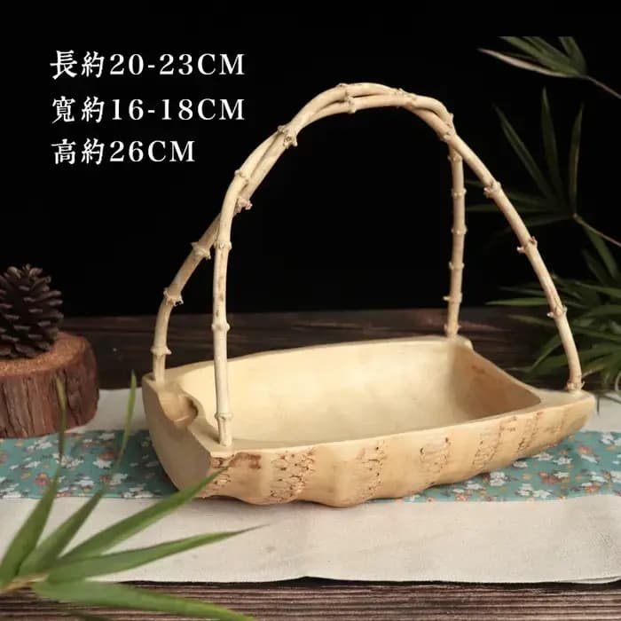 Plateau à racines de bambou japonais, panier rond créatif fait à la main, plat de fruits décoratif pour salon, artisanat d'art pour la décoration de la maison