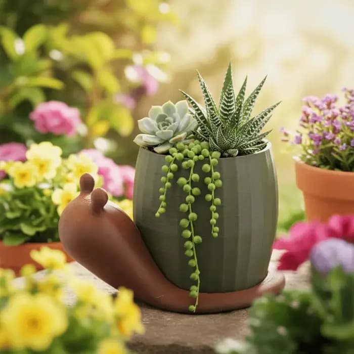 Pot de fleurs créatif et unique en forme d'escargot