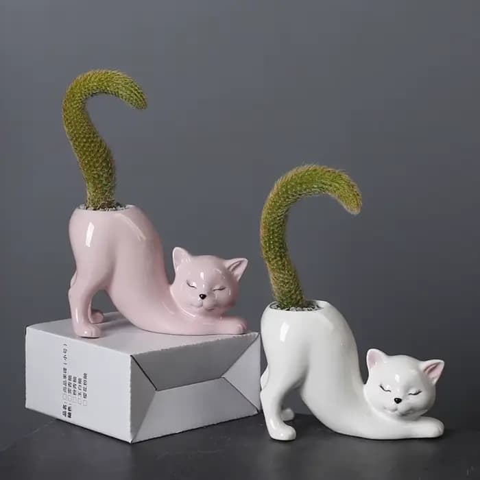 Pot de fleurs en céramique en forme de queue de chat