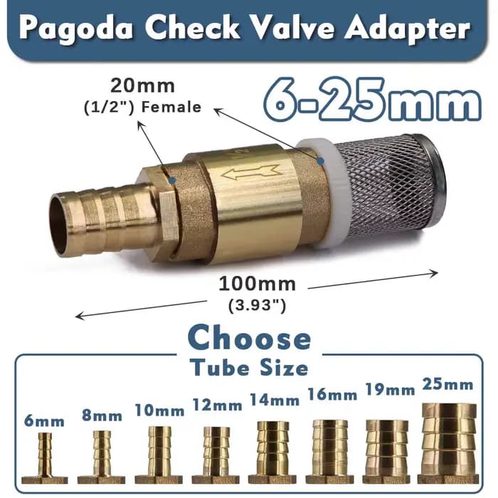 Adaptateur de tuyau de clapet anti-retour pagode 6-25mm 1/2 pouces avec filtre, Valve unidirectionne