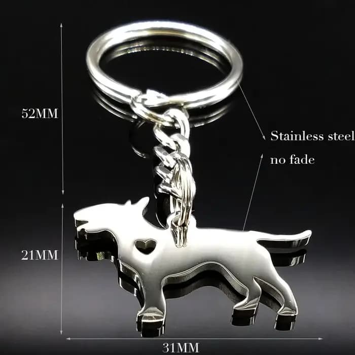 Bull Terrier-Porte-clés en acier inoxydable pour hommes et femmes, porte-clés en argent, porte-clés pour document, bijoux, chien d'amour, cœur, K1345l's