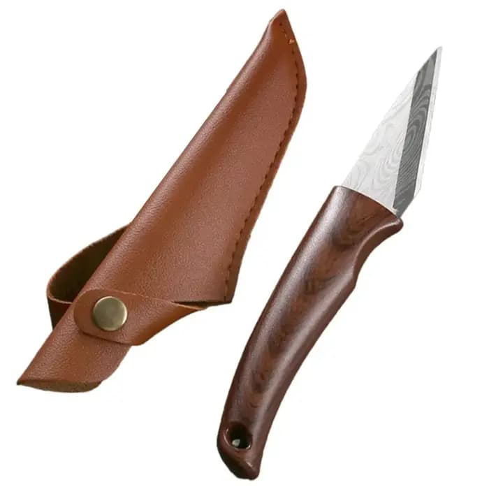 Couteau de greffage Sharp avec manche en bois et étui en cuir