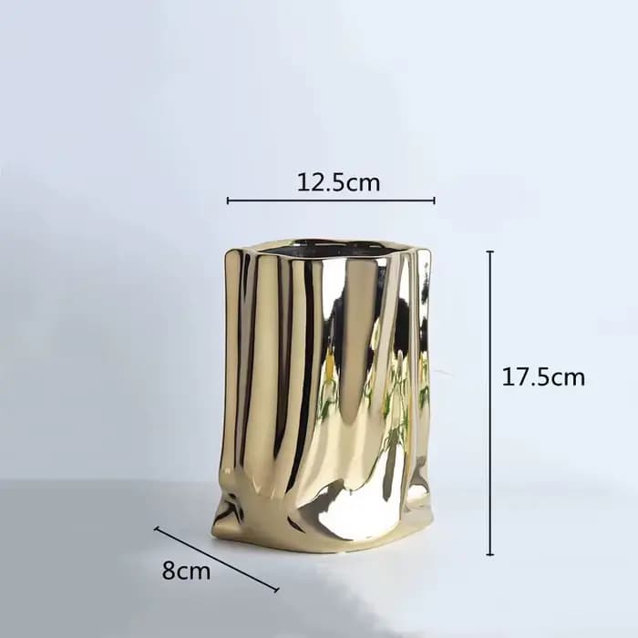 Vase à fleurs en céramique argenté à volants, en forme de sac, pour arrangement floral, décoration d