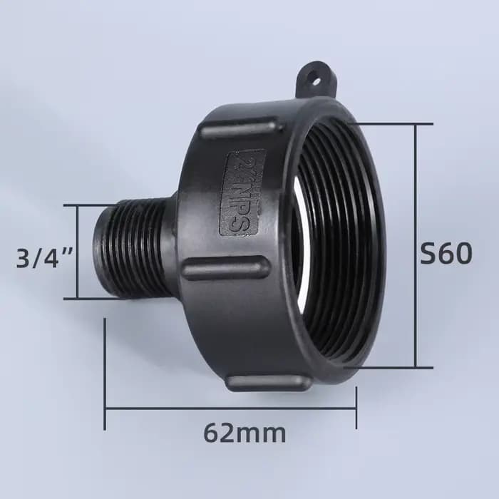 Adaptateur de réduction pour réservoir d'eau IBC, filetage fin S60 durable vers filetage fin 3/4'',