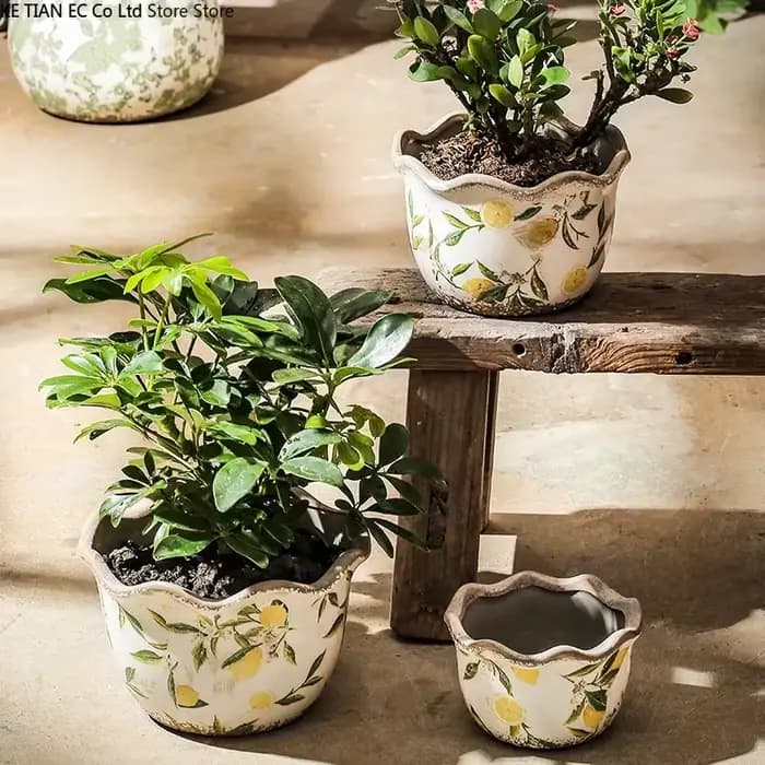 Pot de fleur en céramique en forme de citron Pot succulent Vintage Pot de plante