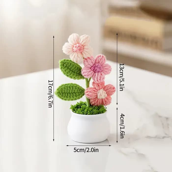 Petites plantes en pot au crochet faites à la main, Simulation de fleur mignonne, décoration intérie