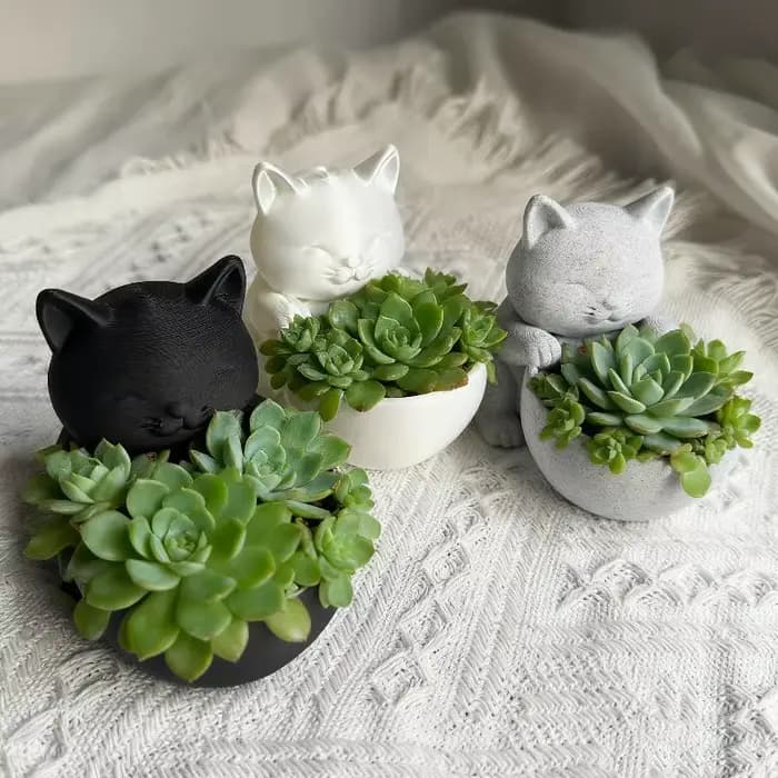 Pot en forme de chat avec trous de drainage - Design unique pour les succulentes