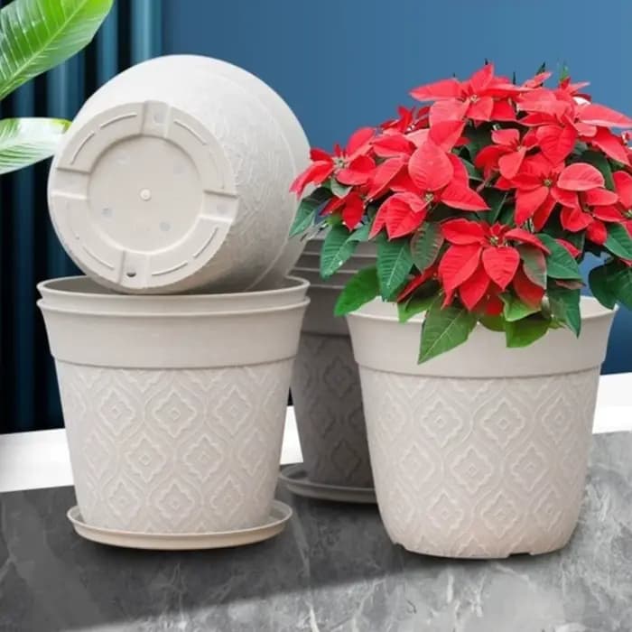 Pot de fleurs en plastique de 8 pouces avec trous de drainage et soucoupe