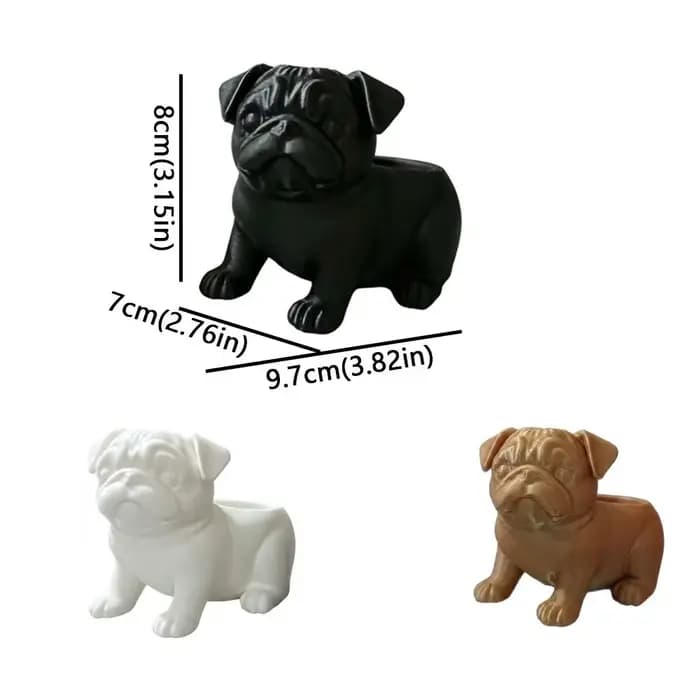 Pot de fleurs en forme de pug imprimé en 3D, pot amusant et minimaliste en forme d'animal, figurine de pug en plastique faite à la main, support de plante, décoration de bureau