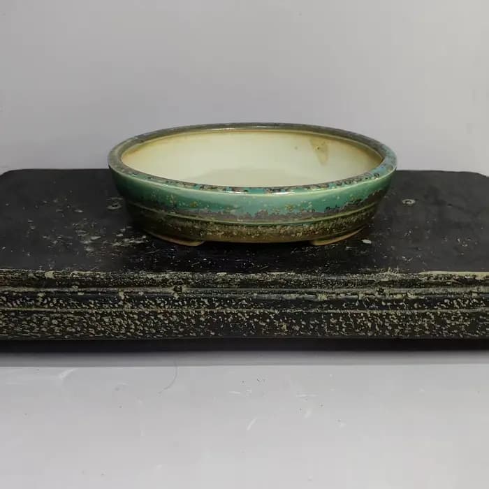 Pot à bonsaï glacé de forme ovale populaire avec motif de ligne