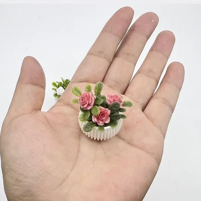 1 pièce, 3 cm, Décoration de scène de salon pour maison de poupée, Modèle de plante miniature en pot, Rose miniature, Artisanat de paysage miniature