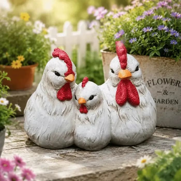 Décoration d'intérieur : Pot de fleurs en forme de famille de poulets
