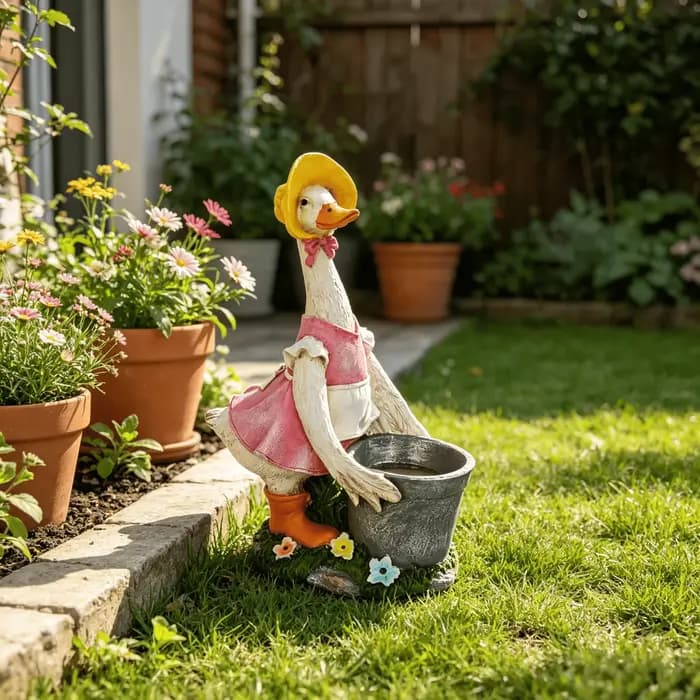 Statue de canard de jardin en résine avec jardinière ; Ornement de jardin en résine de 14,3 pouces p