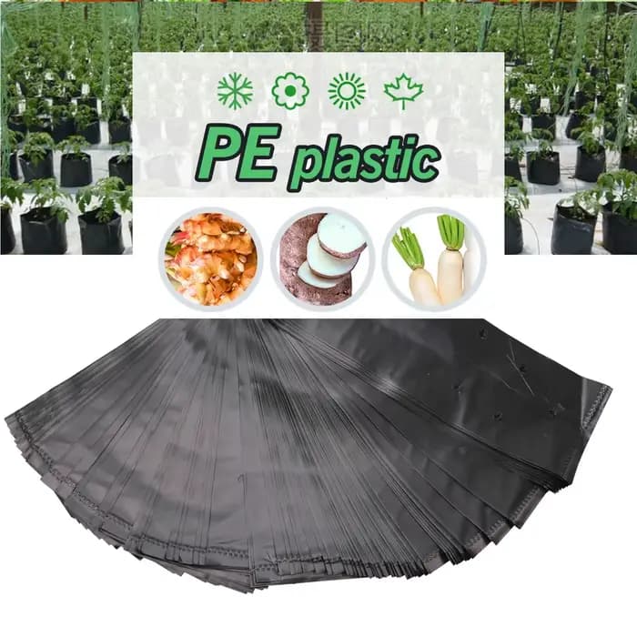 Sacs en plastique noir PE 100 pièces, Pots de semis en tissu de culture de plantes avec trous respir