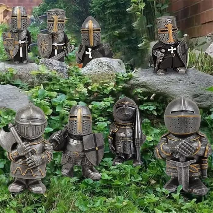 Statue de jardin de nains de chevalier européen l'inventaire, armure de garde de templier de croix,