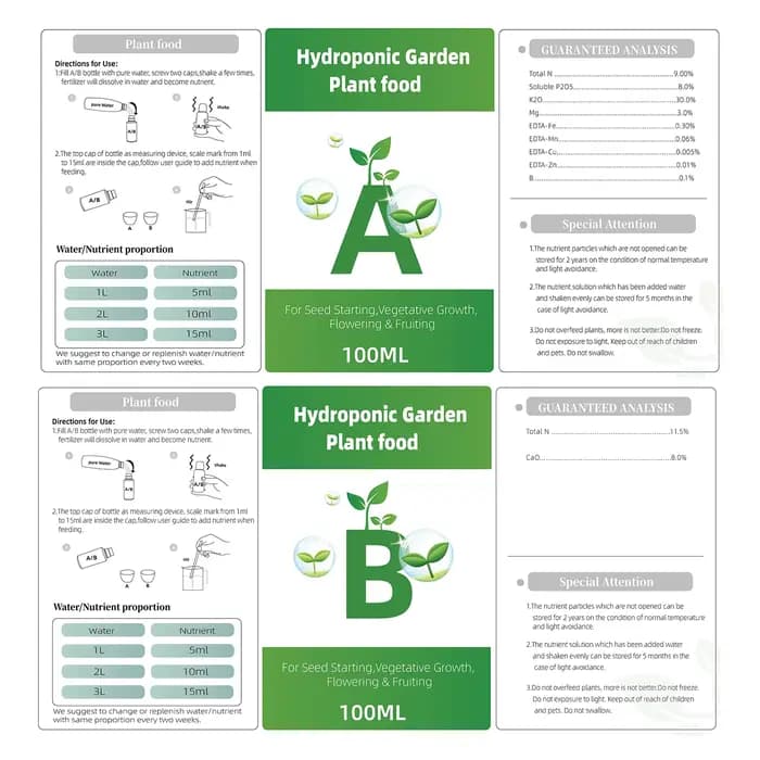 Engrais de jardin A + B pour plantes hydroponiques concentrées
