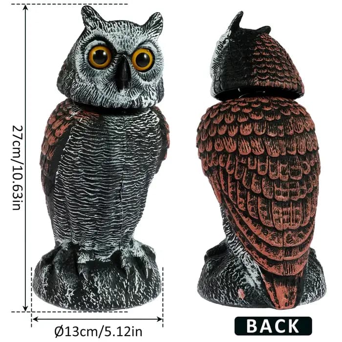 Dispositifs de contrôle des oiseaux Owl Spare avec 360 ° Tête pivotante imperméable, faux hibou, é