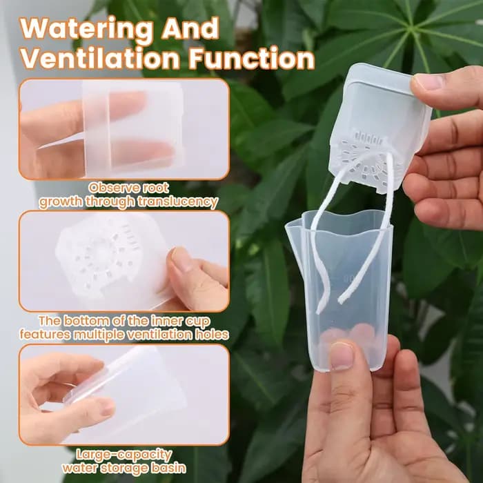 Lot de 12 pots auto-arrosants transparents en plastique double couche avec trous de drainage et corde en coton pour petites plantes de pépinière