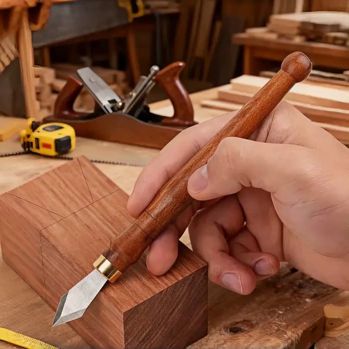 Outil de couteau à découper à double biseau en bois