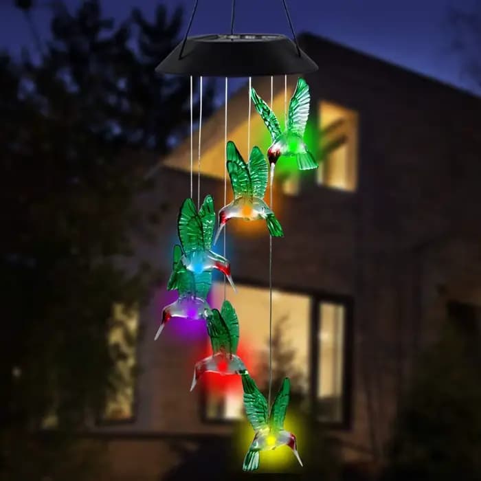 1PC Carillon éolien LED de jardin à dégradé de couleurs, solaire, en forme de colibri, pour éclairag
