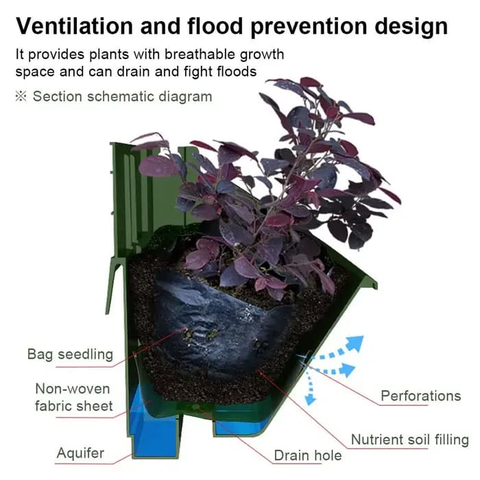 Pot de fleur mural suspendu pour plantes de jardin, conteneur mural Vertical vert, boîte de plantati