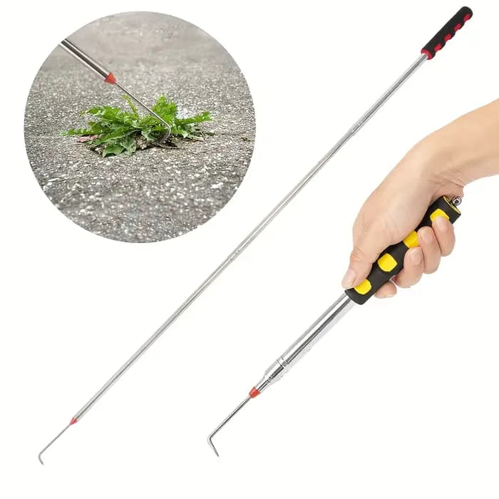 Outil rétractable pour déchirer le film de protection des semis, utilisé pour nettoyer les interstices des allées de jardin et désherber