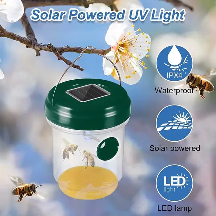 Piège à bouteilles de guêpes à lumière LED ultraviolette à énergie solaire pour l'extérieur, attrape
