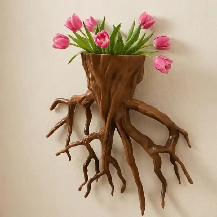 Pot de fleurs mural en forme de racine d'arbre