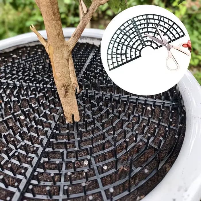 Nouveau protège-sol pour pot de plantes à double usage avec découpes barbelées