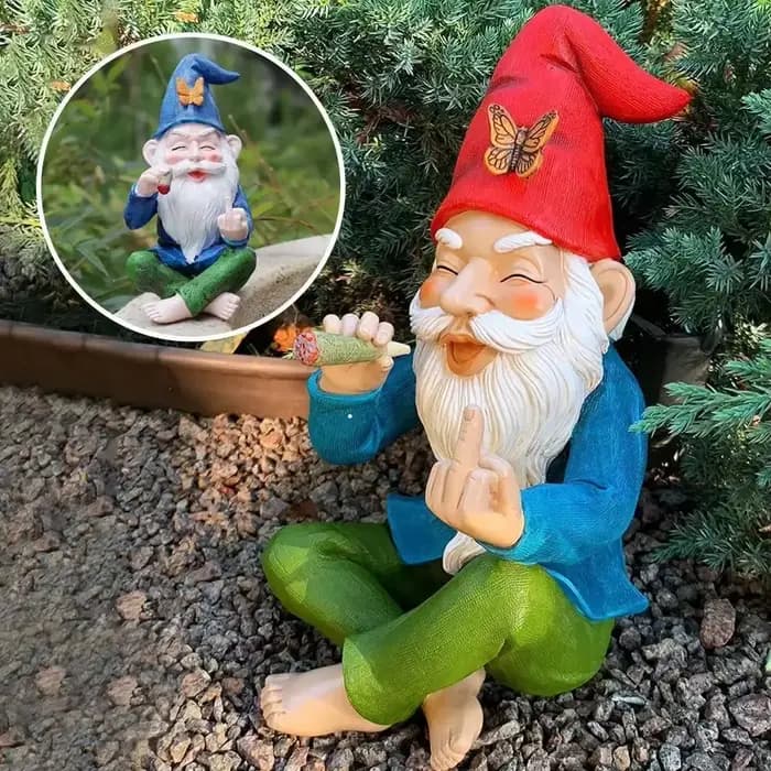 Statue de Gnome de jardin en résine, Figurine de fumer, doigt du milieu, étagère de bureau, décorati
