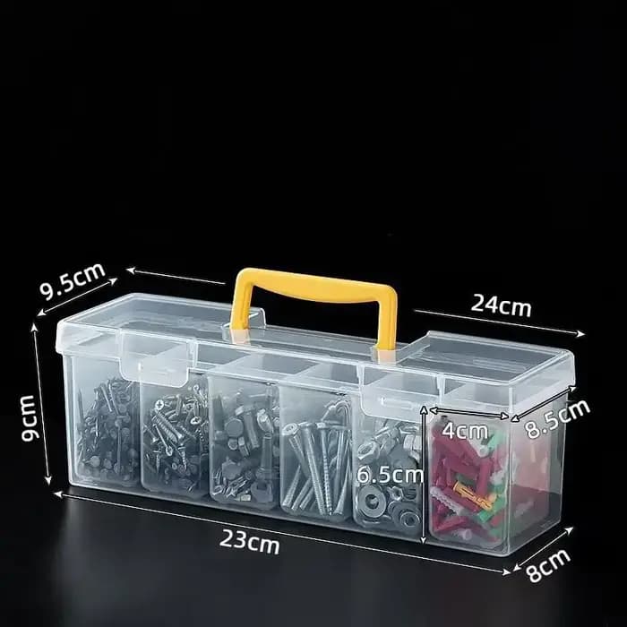 Boîte à outils transparente portable (HB05) grande capacité, en plastique épais, avec poignée, pour le rangement d'outils et de matériel.