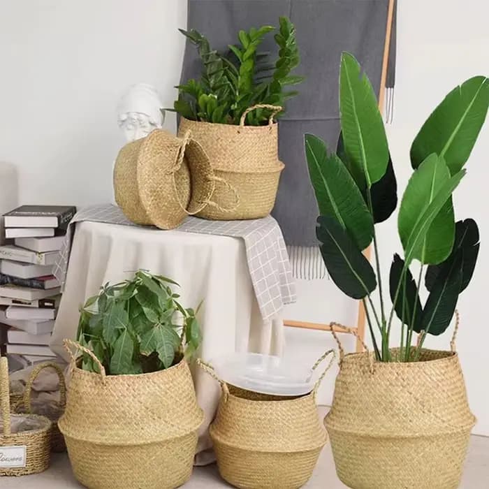 Panier à plantes avec poignées, panier en osier, Pot de rangement, Pot de fleur suspendu en rotin, décoration de maison pour le linge
