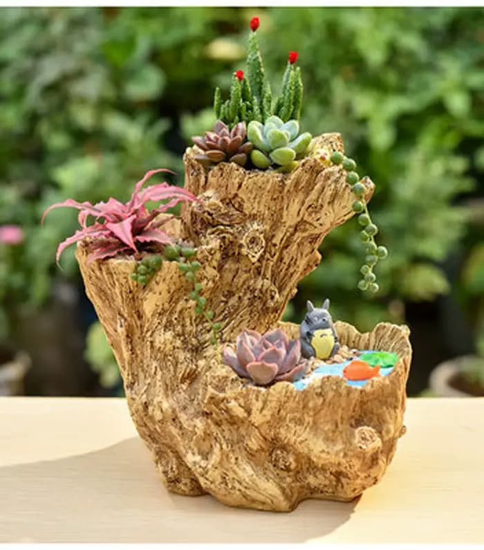 Pot de fleurs en résine pour plantes succulentes, support en pot de bureau, en forme d'arbre créatif
