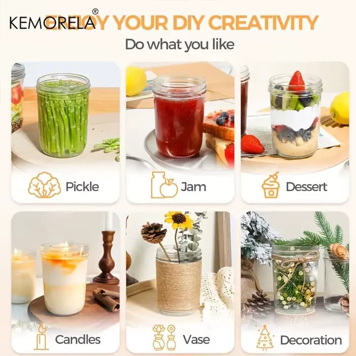 KEMORELA Mason pots 350ML avec couvercles 4 pièces Pint