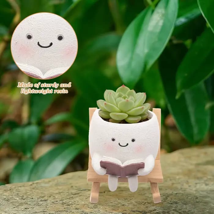Pot de fleurs en résine en forme de visage souriant, pot à plantes succulentes avec trou de drainage