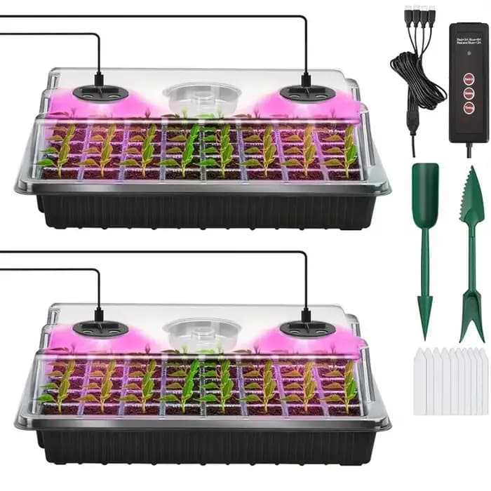 Kit de démarrage de graines 2 pièces avec lumière de croissance – Plateau à 80 cellules
