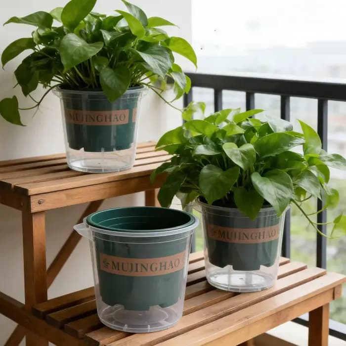 Pots de plantes verts transparents avec trou de drainage