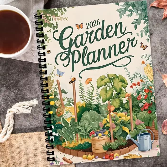 1 carnet à spirale, agenda de jardinage 2026 sur le thème du jardin potager, pour la planification des jardinières extérieures et des récoltes