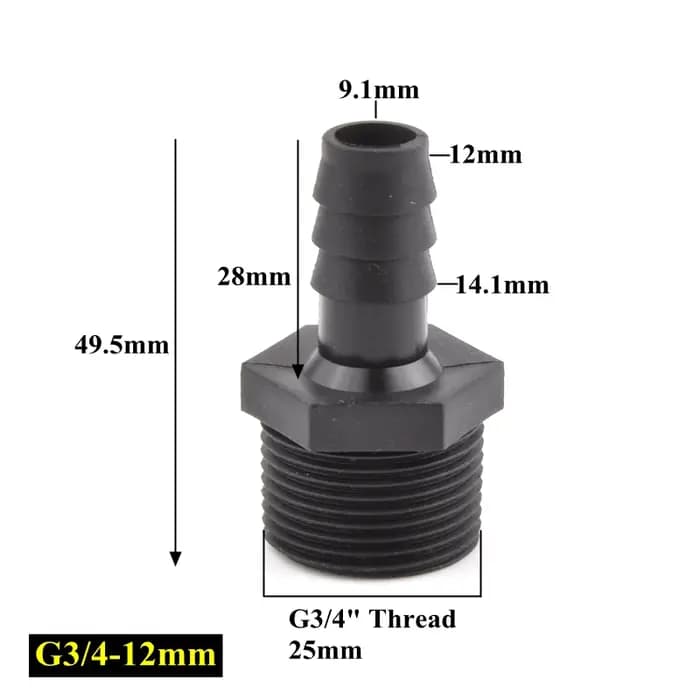 Raccord Pagode Noir G1/2'' 3/4'' à Filetage Externe pour Aquarium