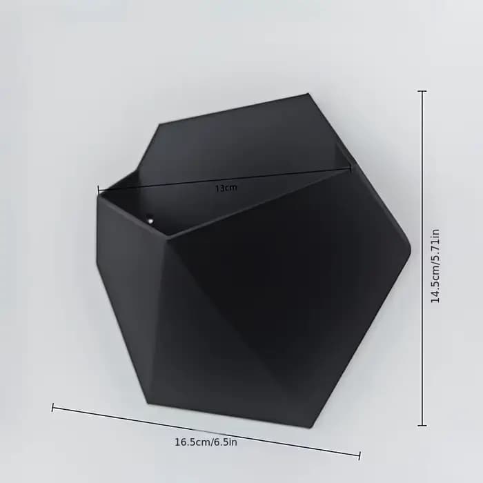Pot de fleurs mural hexagonal noir avec trous de fixation, design unique, décoration murale pour la