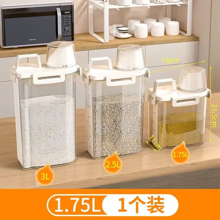 Pot de stockage Transparent 1.75/ 2.5/3L pour céréales, seau à riz, thé, boîte de rangement de fruit