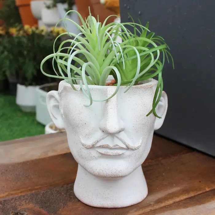 Pot de fleurs en résine personnalisé avec un design de moustache ludique